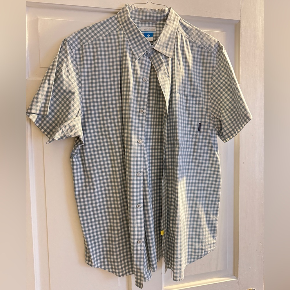 Columbia Men’s Short Sleeve Blue Plaid Button Down Shirt Size XL